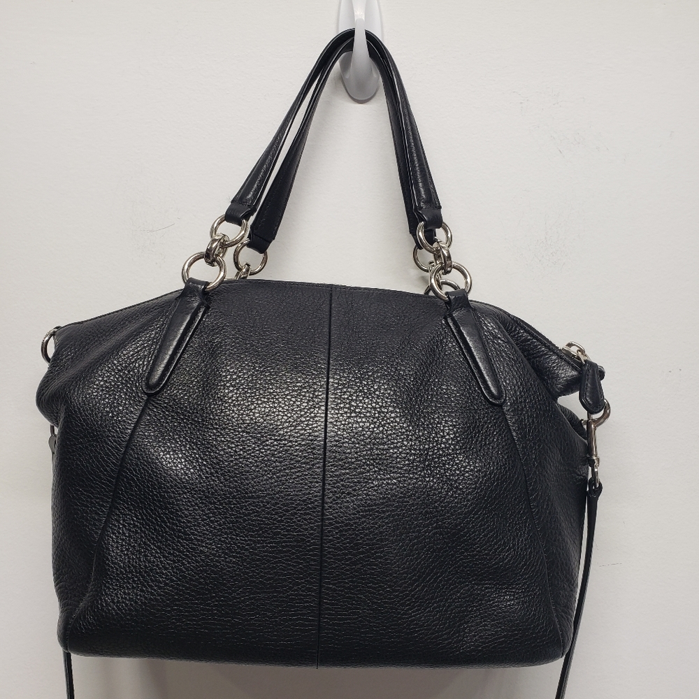 Coach F36675 Pebble Leather Kelsey Satchel Handbag Black with Silver Hardware - Picture 8 of 16